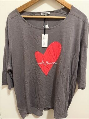 Lisa Todd Gray Top with Red Heart Applique